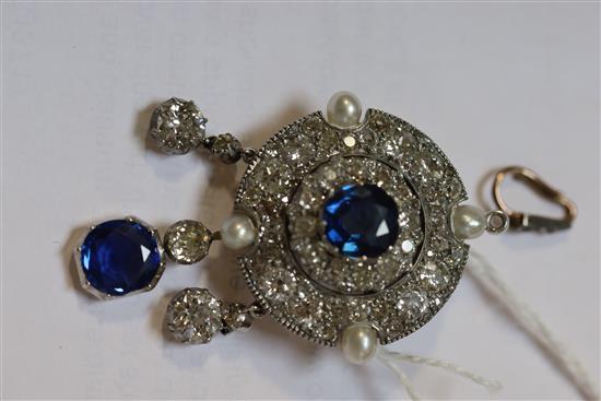 A sapphire, diamond and pearl-set target brooch-cum-pendant in bespoke Collingwood fitted case with diamond-set suspension